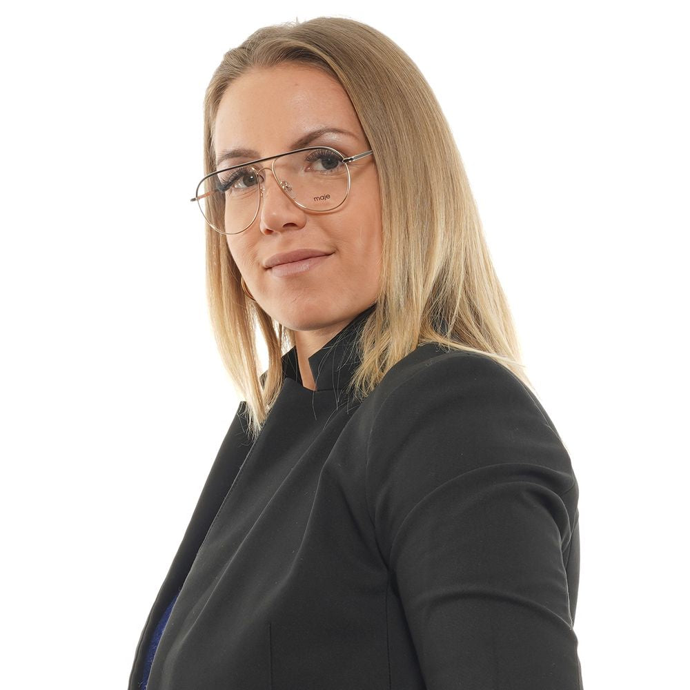 Woman wearing Maje Gold Women Glasses Frame with stainless steel full-rim aviator style.