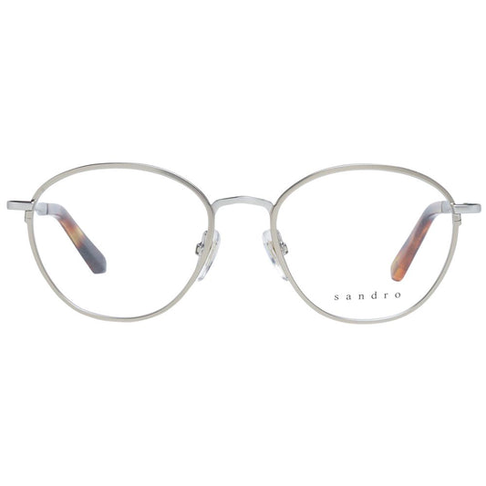 Sandro Silver Women Glasses Frame, round stainless steel full-rim design with demo lenses, 49-17-135 size, elegant and stylish eyewear.