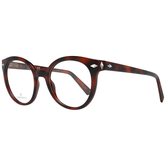 Swarovski Brown Women Glasses Frame, full-rim plastic, size 50-19-140, round shape, brown color, includes branded case, spring hinge.