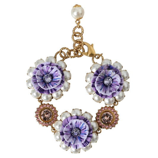 Dolce & Gabbana Gold FIORI BLOOMING Floral Baroque Crystals Bracelet
