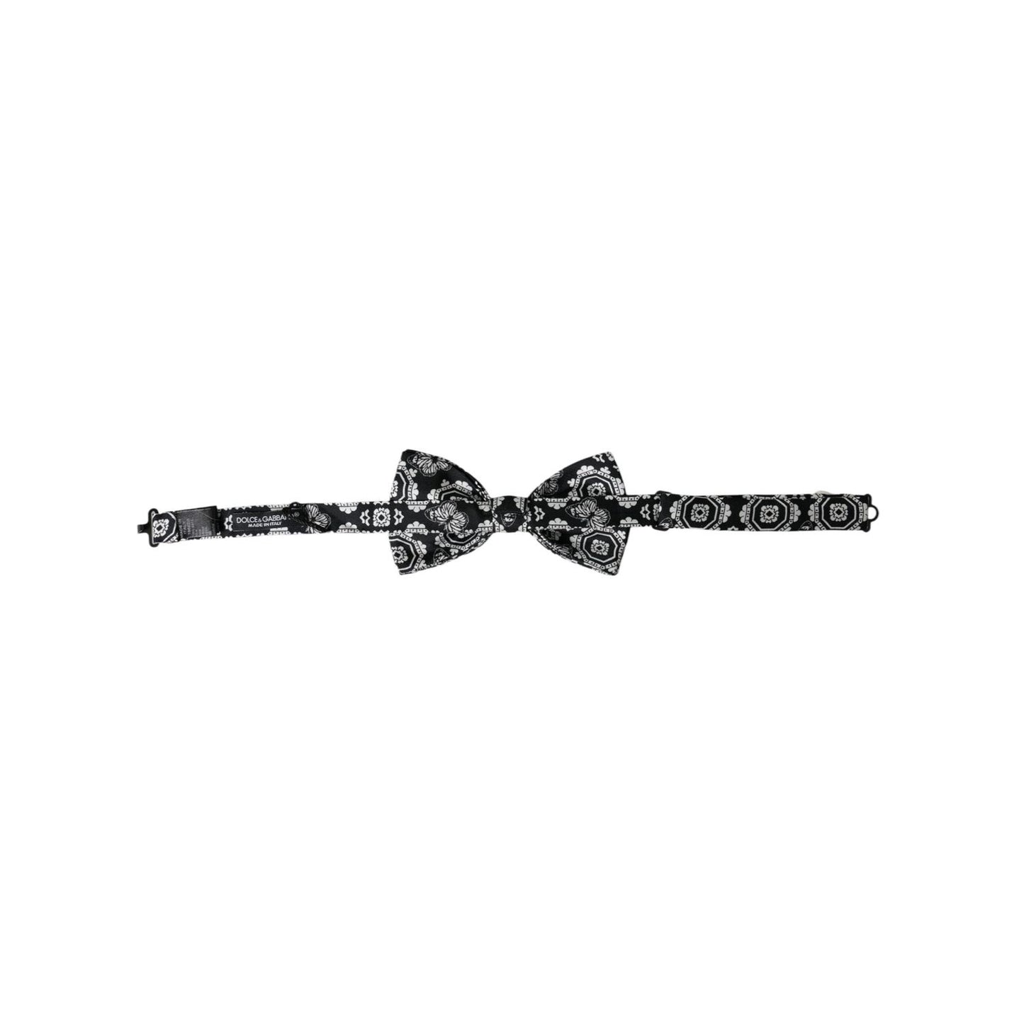 Dolce & Gabbana Black White Printed Adjustable Neck Men Bow Tie