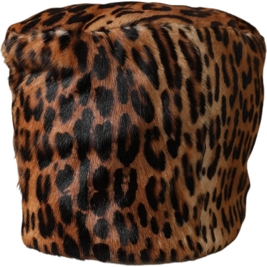 Dolce & Gabbana Brown Leopard Fur Women Bucket Hat HAT9556-56