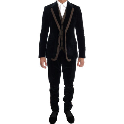 Dolce & Gabbana Blue Velvet Two Button Slim 3 Piece Suit