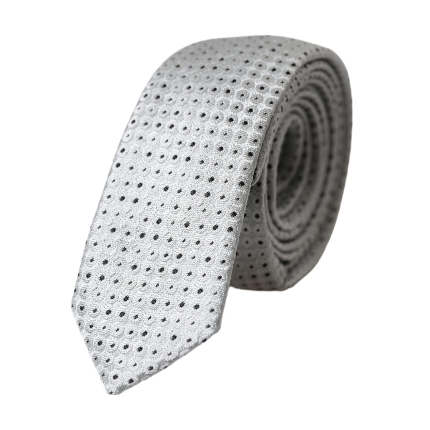 Dolce & Gabbana Light Gray Polka Dot Silk Adjustable Men Tie