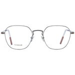 Ermenegildo Zegna Gray Men Glasses Frame in gunmetal, full-rim titanium, round style with demo lenses. Includes branded case.