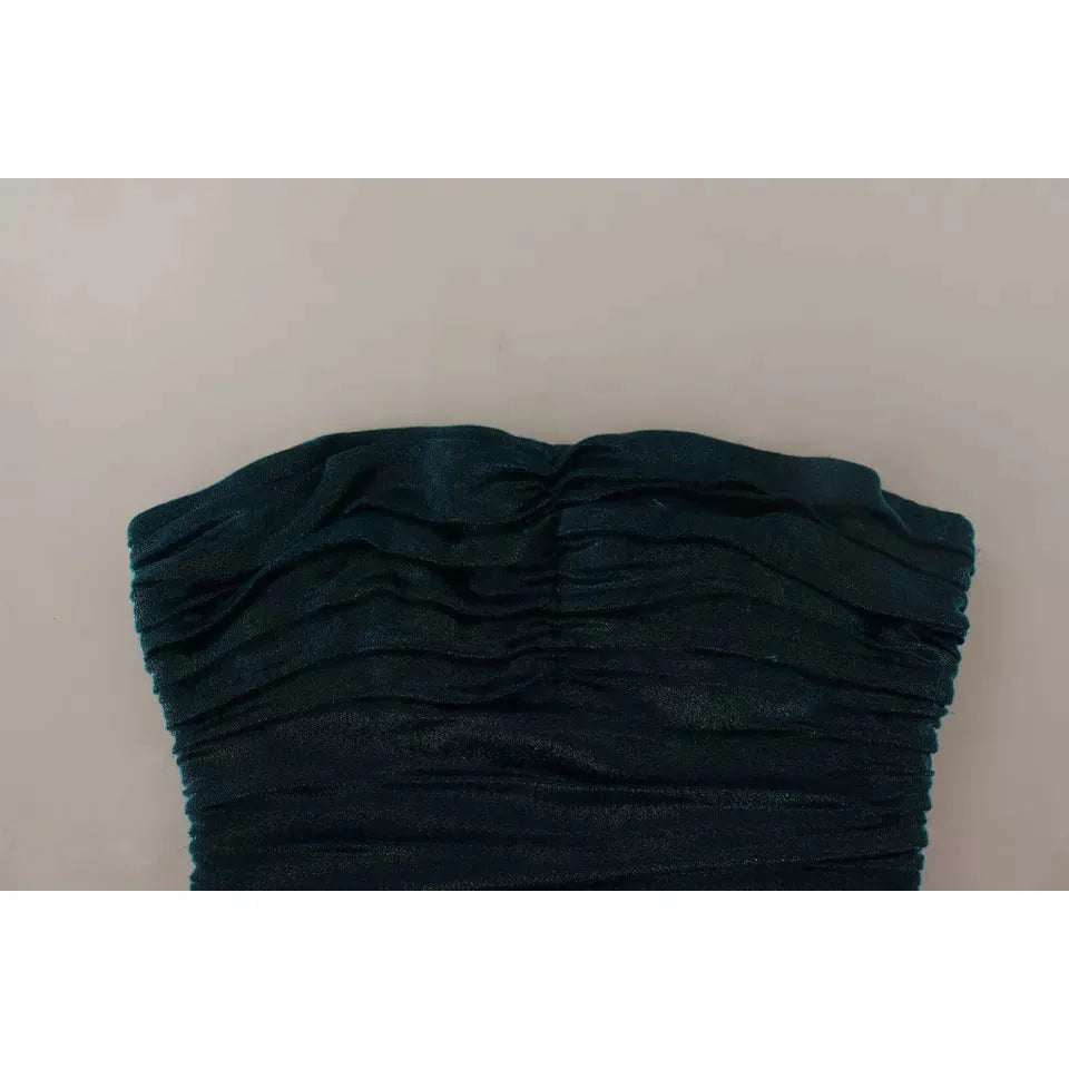 Dolce & Gabbana Turquoise Bustier Bodice Draped Midi Dress.