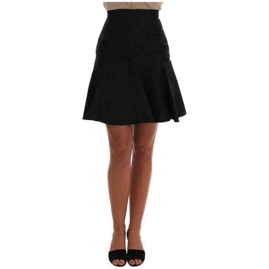 Dolce & Gabbana Black Floral Jacquard Silk A-Line Skirt SKI1093-1