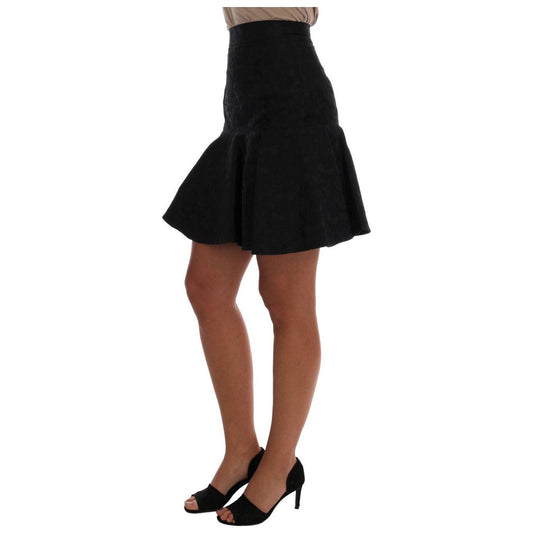 Dolce & Gabbana Black Floral Jacquard Silk A-Line Skirt SKI1093-1
