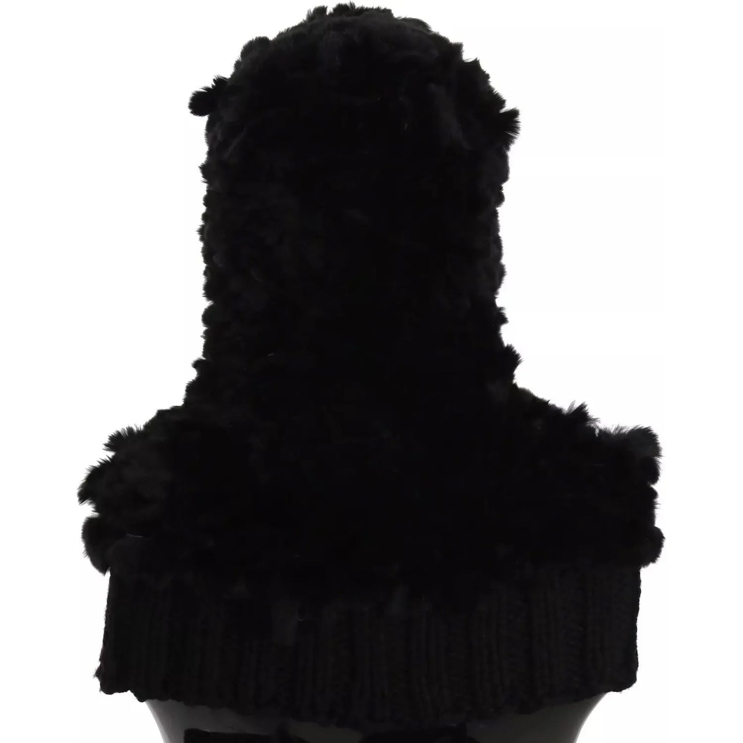 Dolce & Gabbana Black Silver Fox Fur Cashmere Hooded Scarf HAT70078