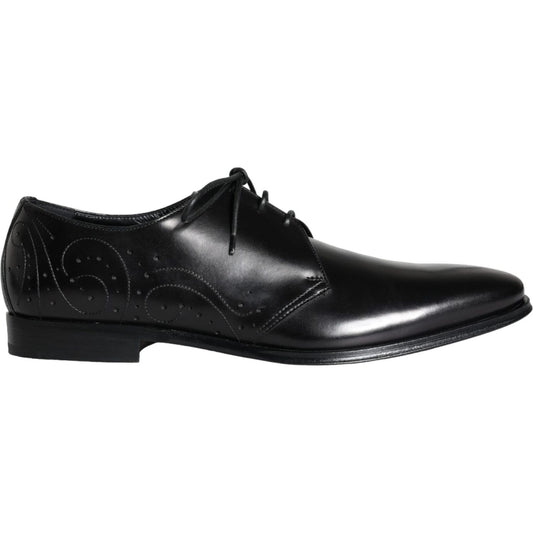 Dolce & Gabbana Black Calfskin Leather Derby Men Dress Shoes