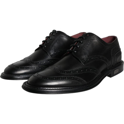 Dolce & Gabbana Black Leather Oxford Wingtip Formal Men Shoes