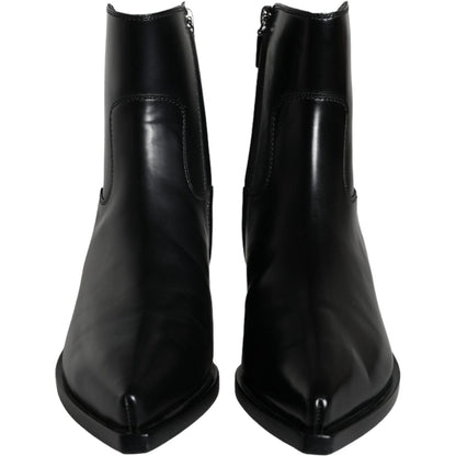 Dolce & Gabbana Black Leather Ankle Boots Booties Shoes