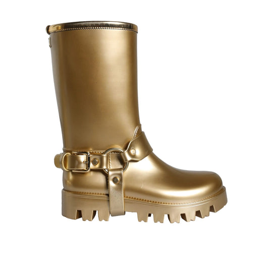 Dolce & Gabbana Metallic Gold Rubber PVC Rain Boots Shoes