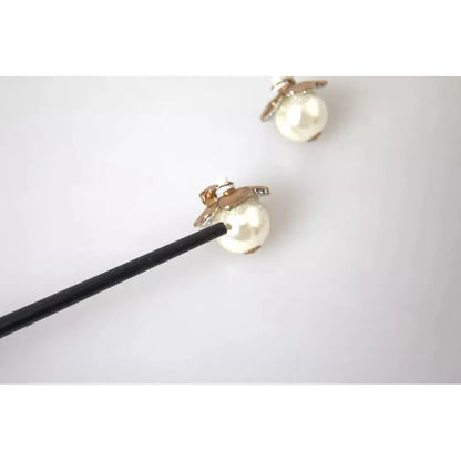 Dolce & Gabbana Gold Tone Maxi Faux Pearl Floral Clip-on Jewelry Earrings