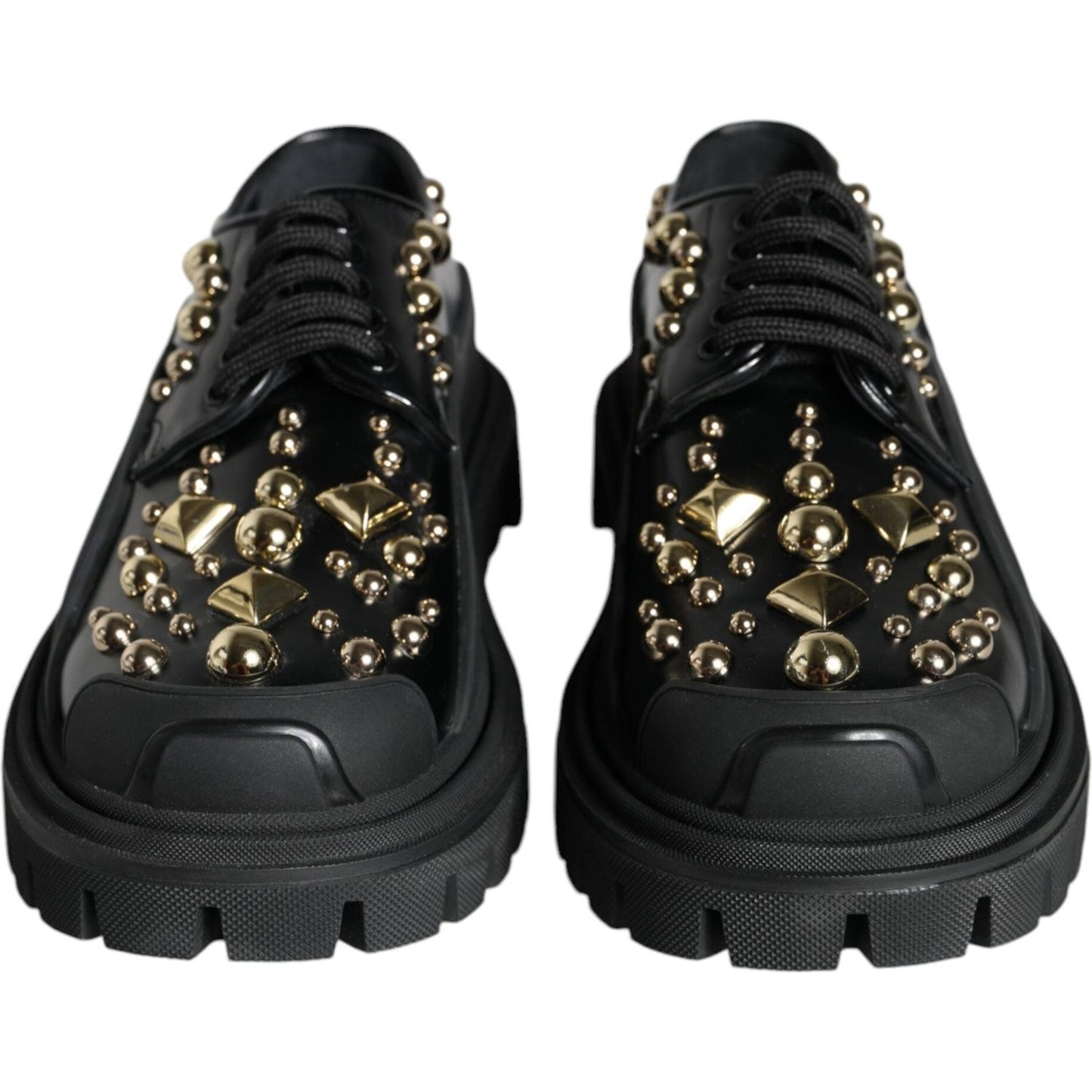 Dolce & Gabbana Black Leather Trekking Derby Embellished Shoes