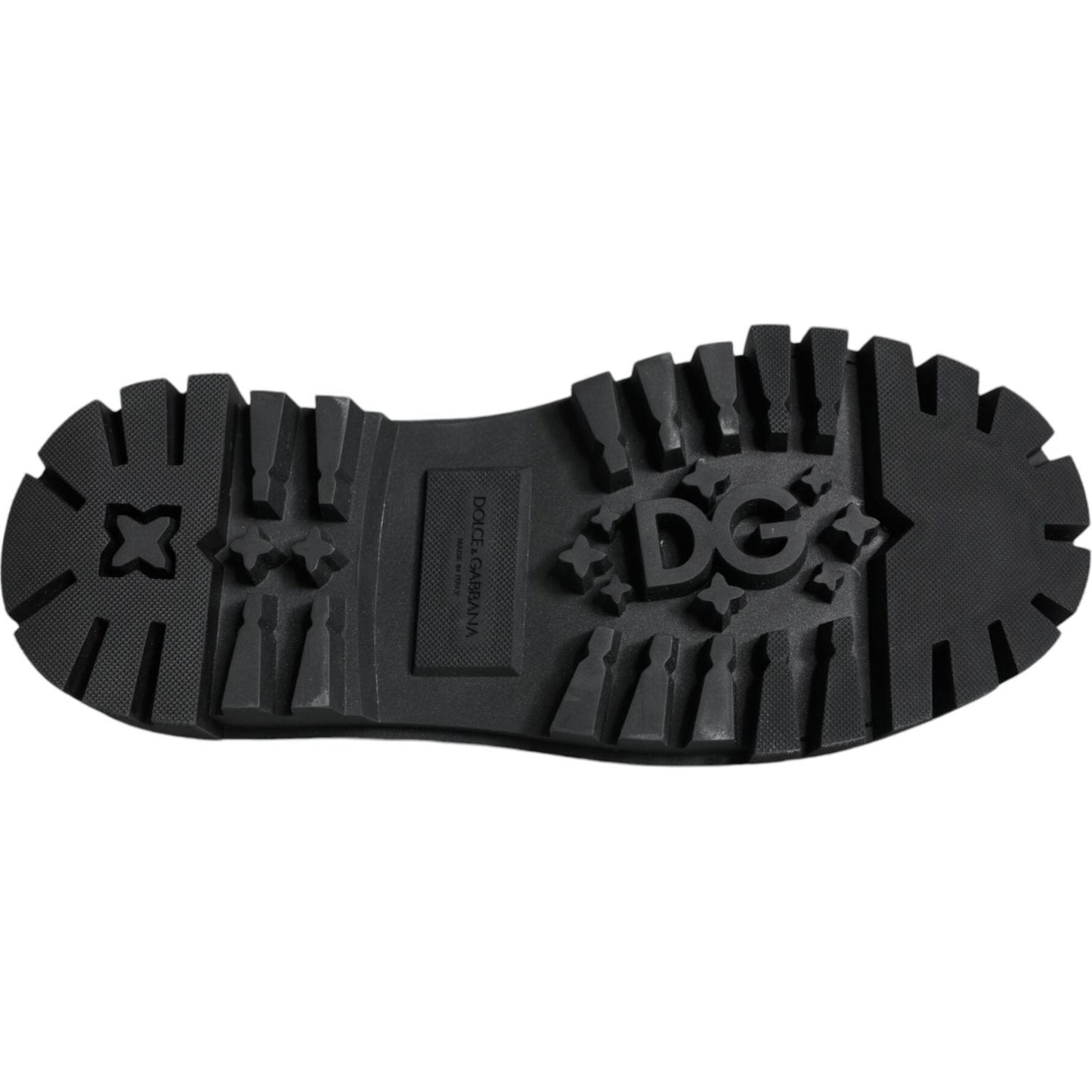 Dolce & Gabbana Black Leather Trekking Derby Embellished Shoes