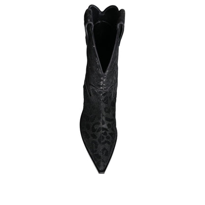 Dolce & Gabbana Black Gray Leopard Cowboy Boots Shoes