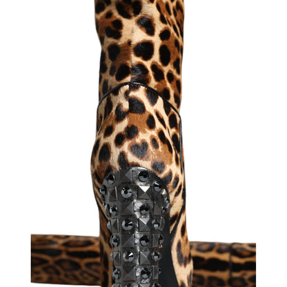 Dolce & Gabbana Beige Black Leopard Knee High Boots Shoes