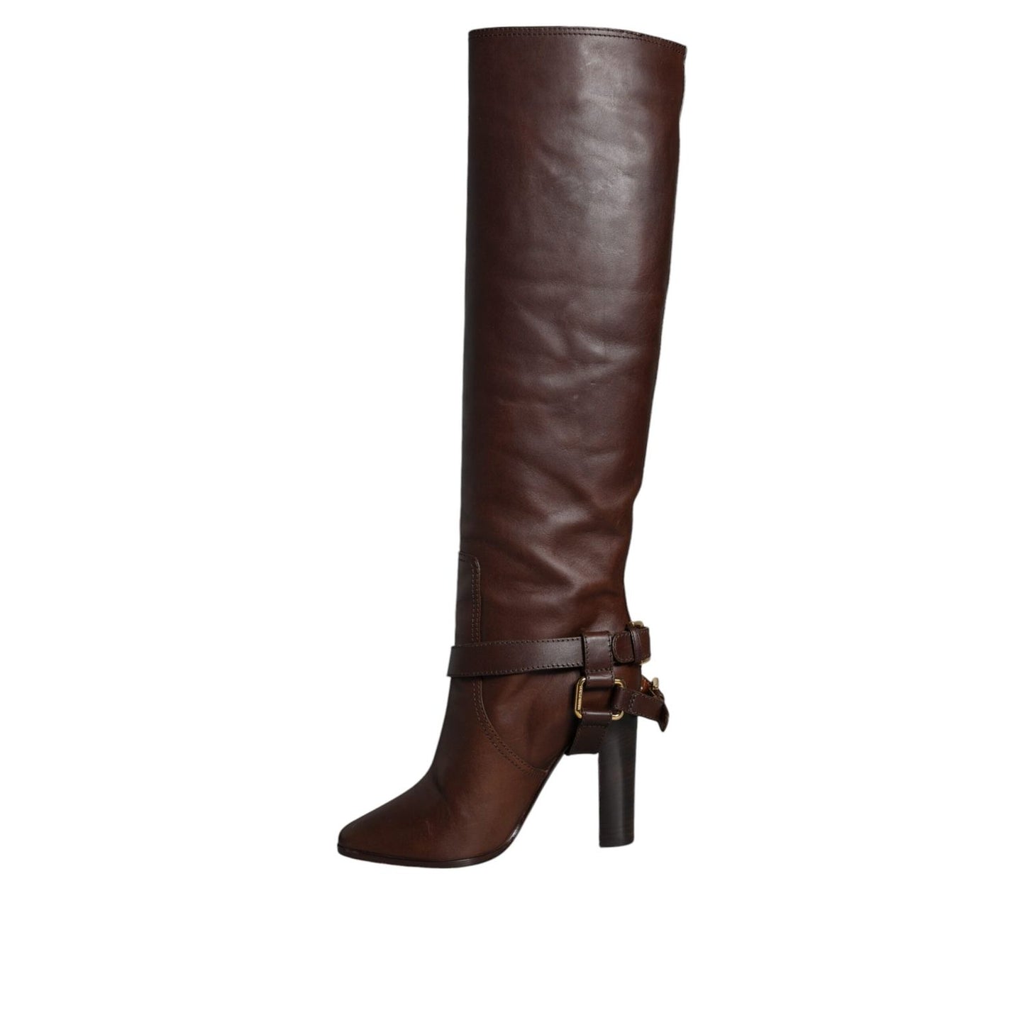 Dolce & Gabbana Brown Leather Gold Tone Logo High Boots Shoes