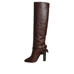 Dolce & Gabbana Brown Leather Gold Tone Logo High Boots Shoes