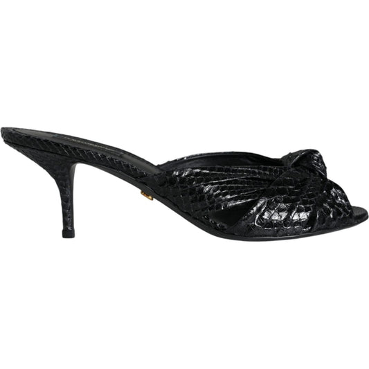 Dolce & Gabbana Black Leather Heels Slides Sandals Shoes