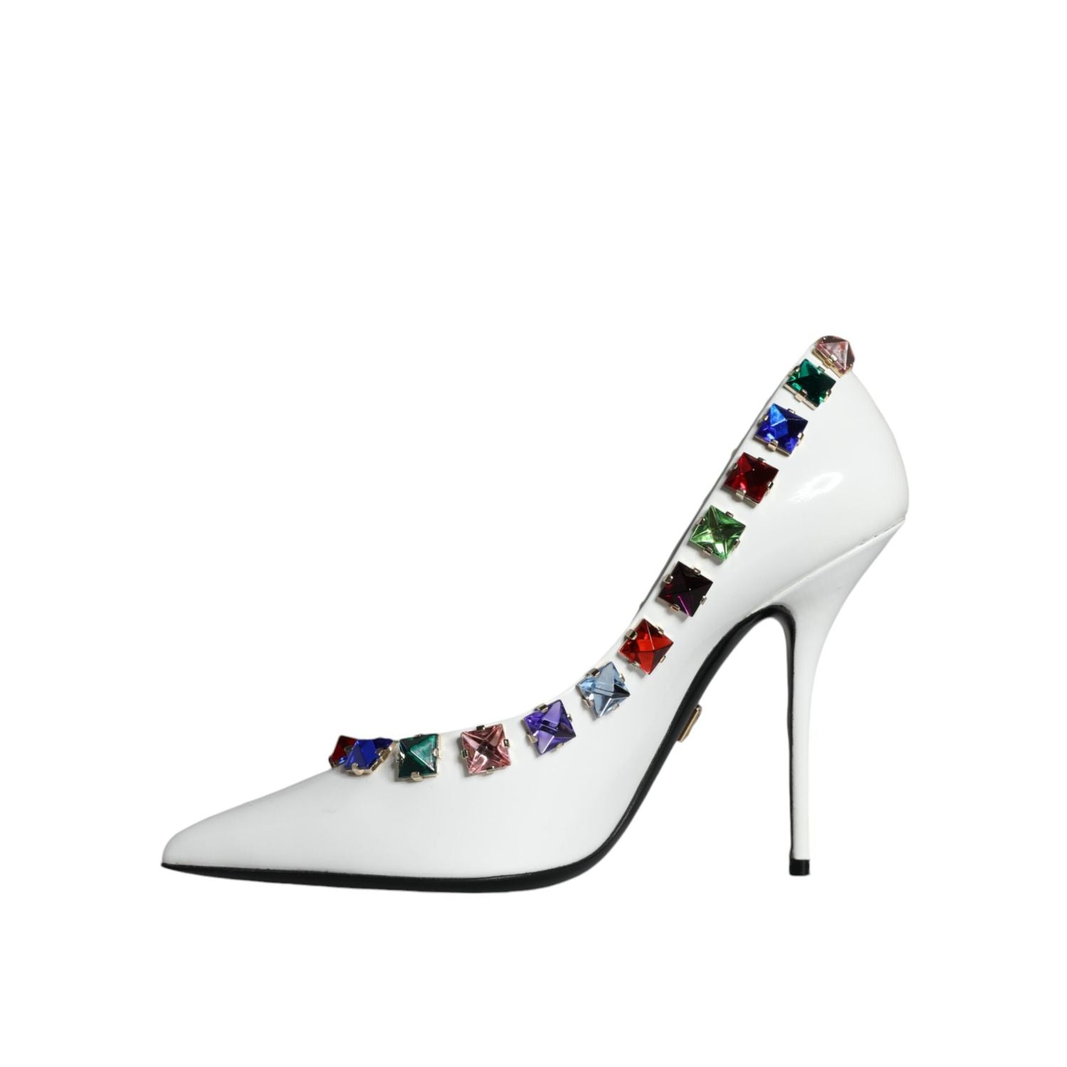 Dolce & Gabbana White Crystals Leather High Heels Pumps Shoes