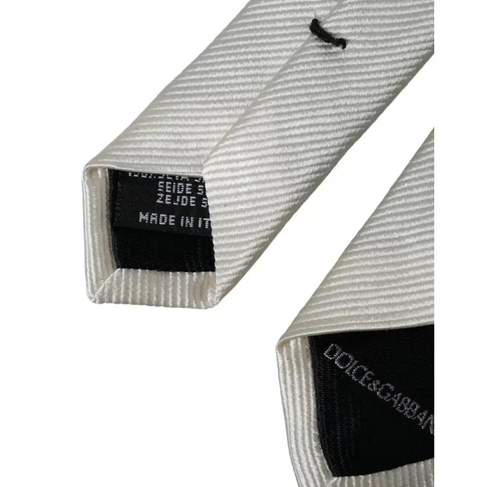 Dolce & Gabbana White Solid 100% Silk Adjustable Tie