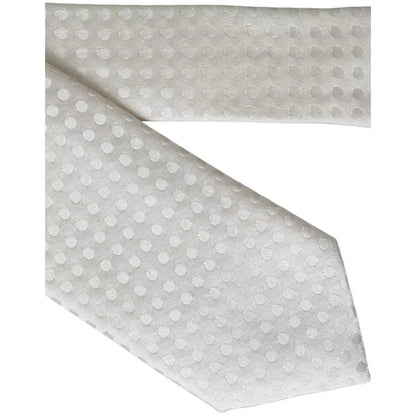 Dolce & Gabbana White Dotted Silk Classic Adjustable Men Tie
