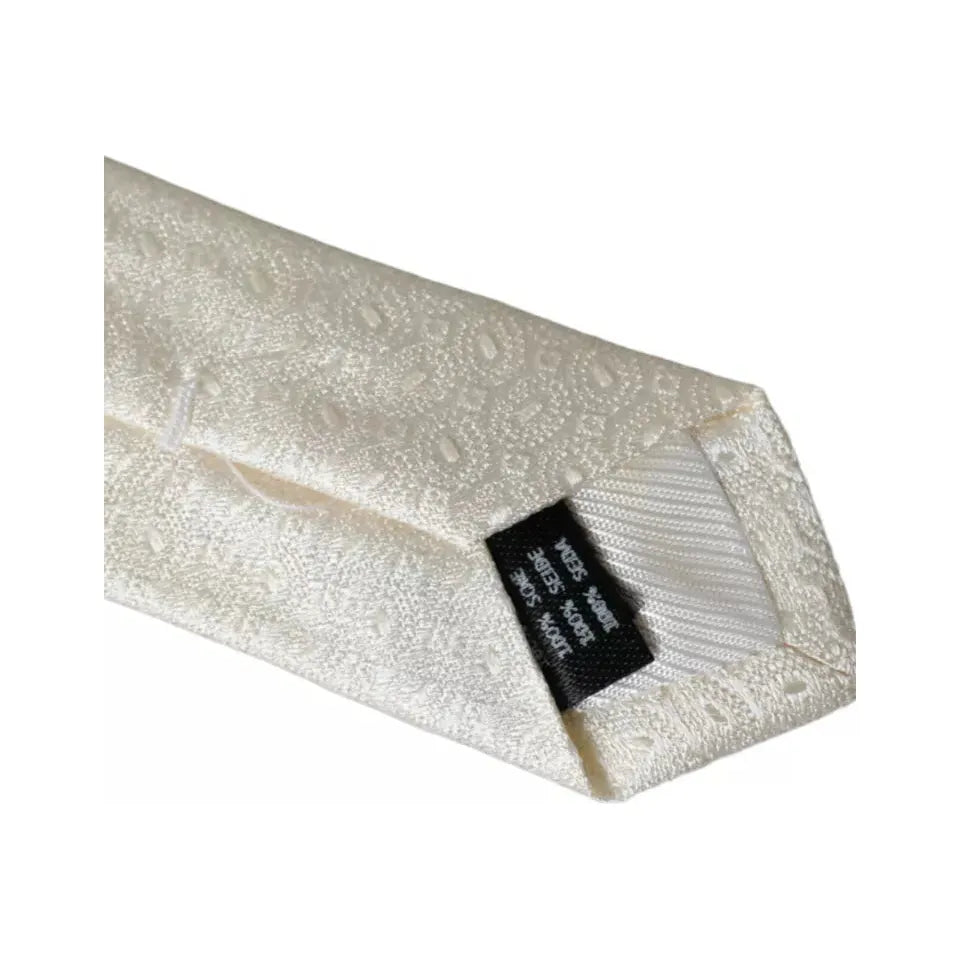 Dolce & Gabbana Off White Patterned Silk Adjustable Men Tie