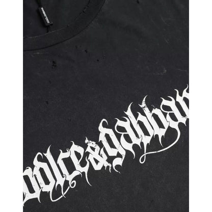 Dolce & Gabbana Black Graphic Printed Cotton Short Sleeves T-shirt