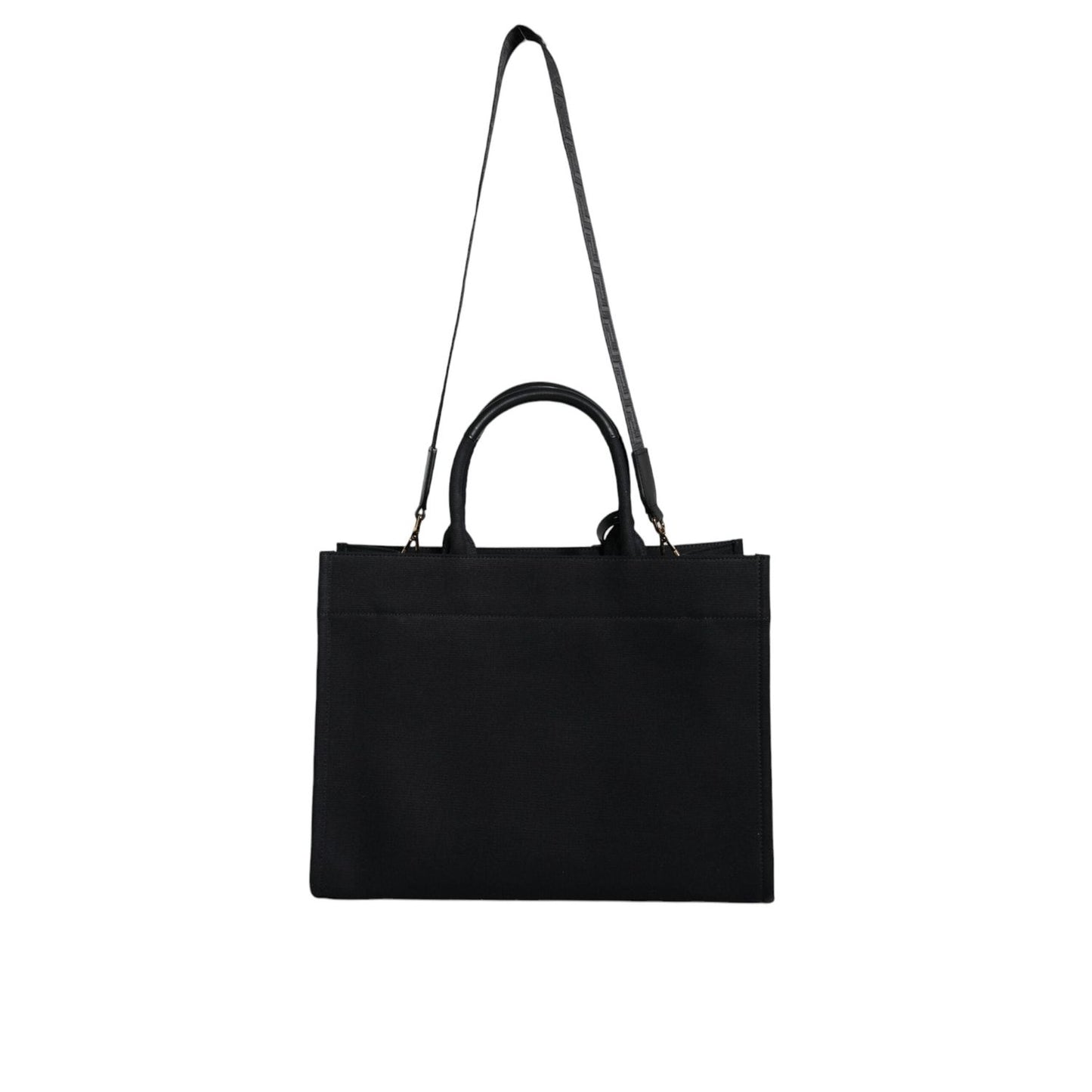 Versace Black Top Handle Canvas Leather Logo Crossbody Tote Bag