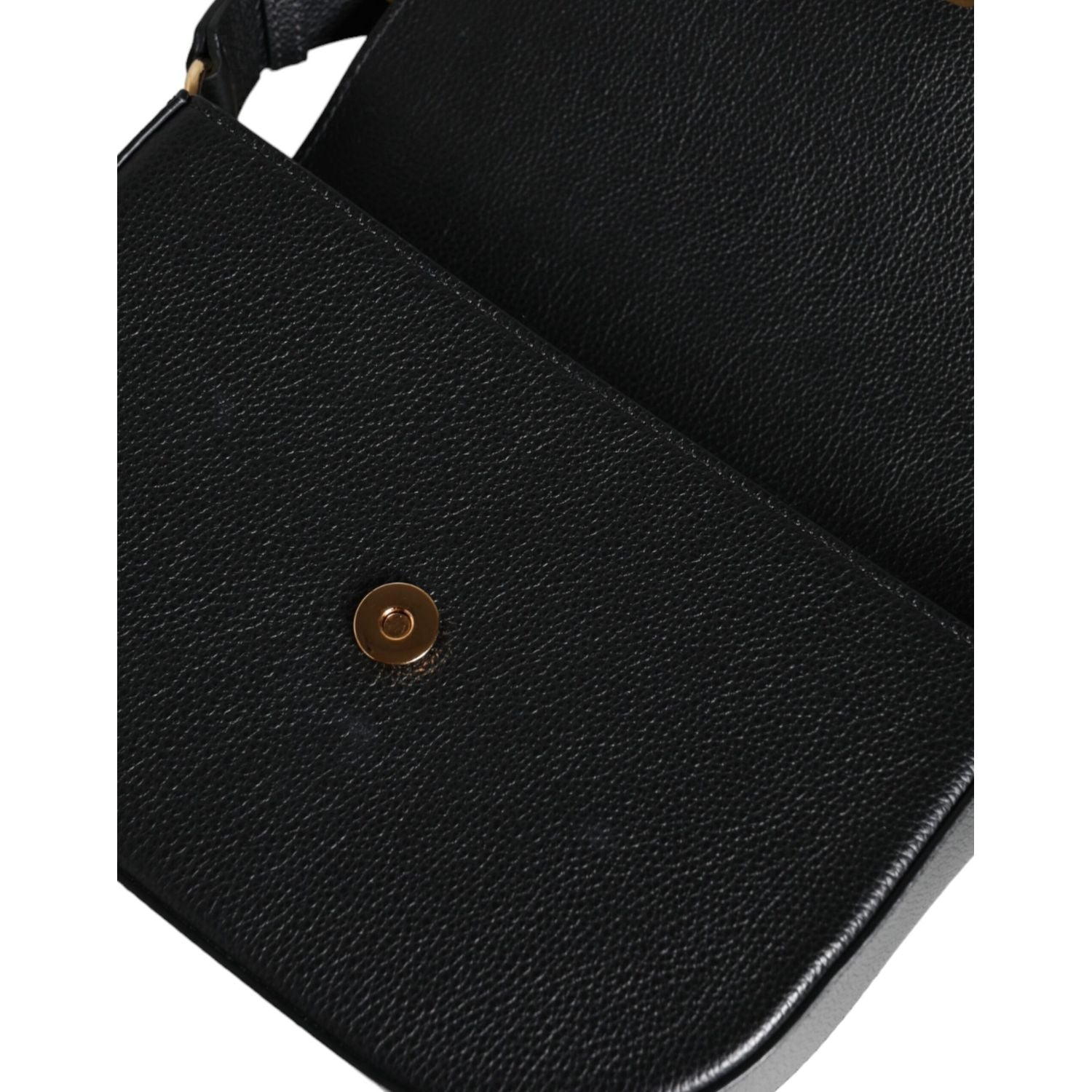 Versace Black Grainy Calf Leather Logo Crossbody Shoulder Bag