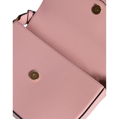 Versace Pink Grainy Calf Leather Logo Crossbody Shoulder Bag