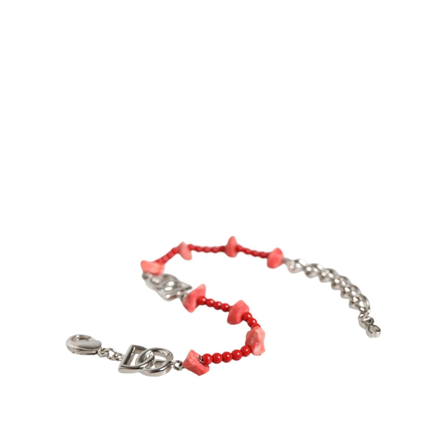Dolce & Gabbana Silver Tone Brass Beaded Resin DG Logo Chain Bracelet