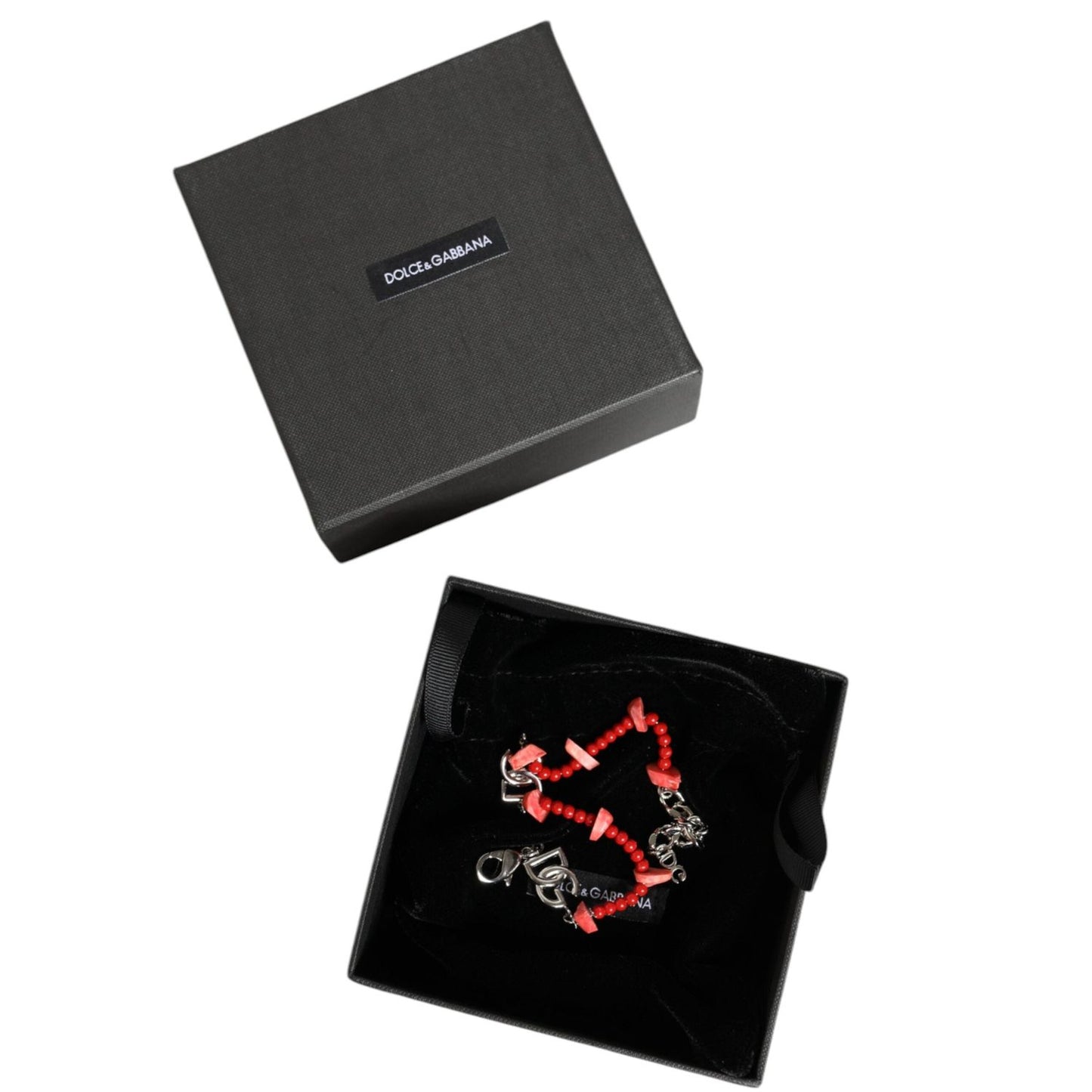 Dolce & Gabbana Silver Tone Brass Beaded Resin DG Logo Chain Bracelet Bracelet