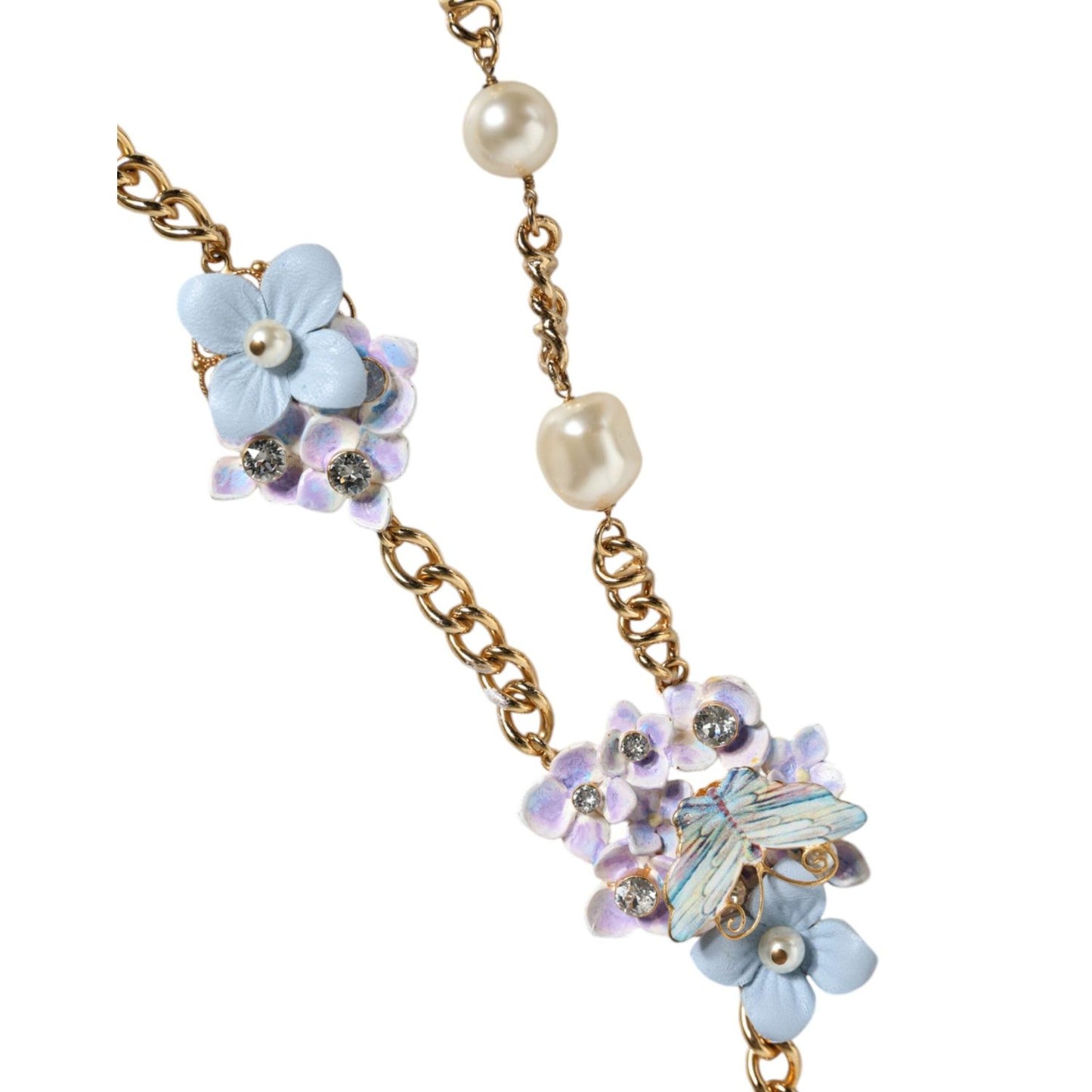 Dolce & Gabbana Gold Chain Brass Floral Layered Crystal Pearl Necklace Necklace