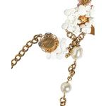 Dolce & Gabbana Gold Chain Brass Floral Layered Crystal Pearl Necklace Necklace