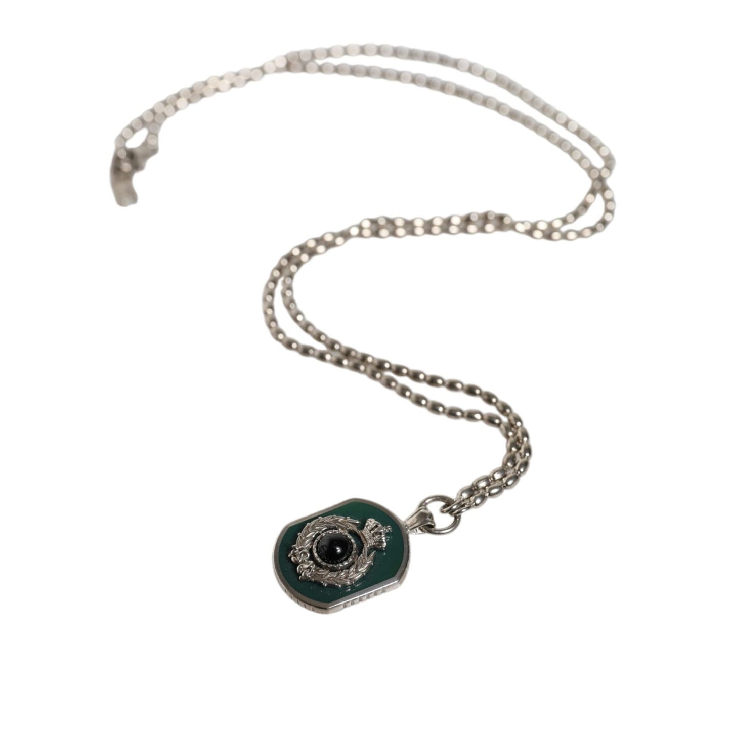 Dolce & Gabbana Sterling Silver 925 Chain Bar Gem Pendant Logo Necklace