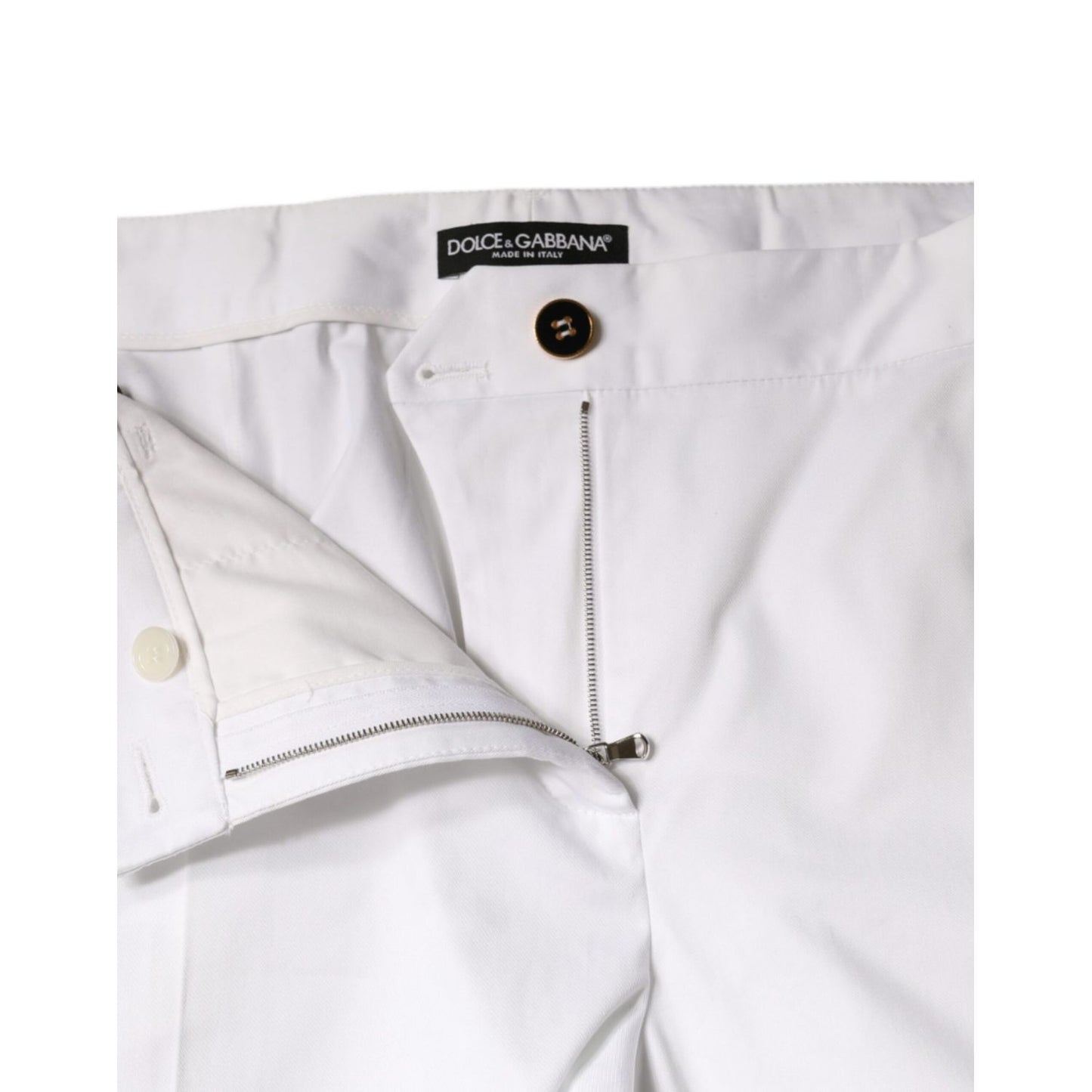 Dolce & Gabbana White Cotton Mid Waist Tapered Denim Jeans