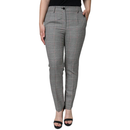 Dolce & Gabbana Gray Plaid Wool Mid Waist Women Tapered Pants