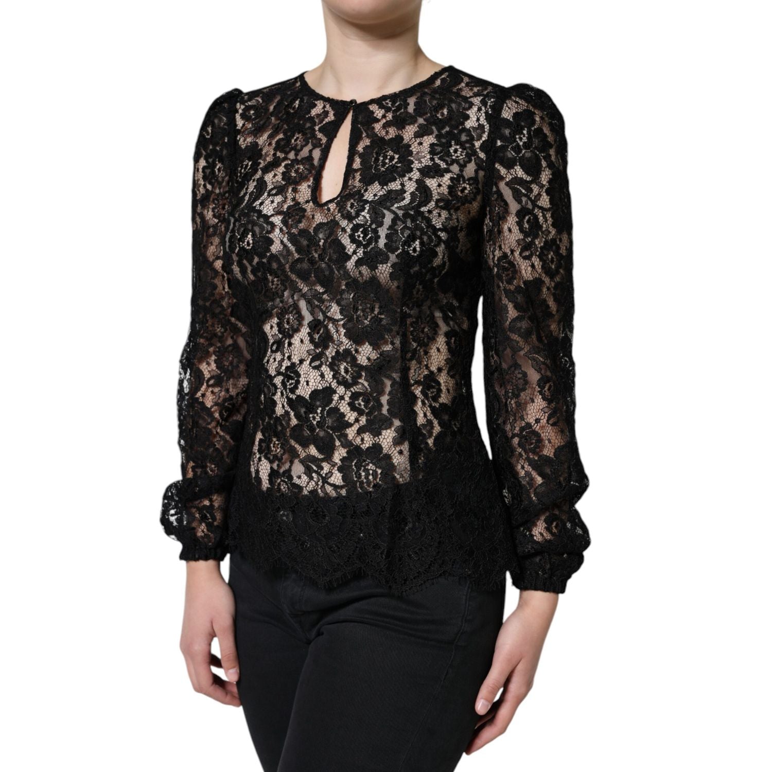 Dolce & Gabbana Black Floral Lace See Through Long Sleeve Top