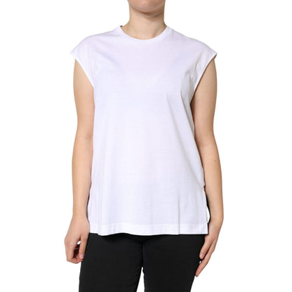 Dolce & Gabbana White Cotton Sleeveless Crew Neck T-shirt