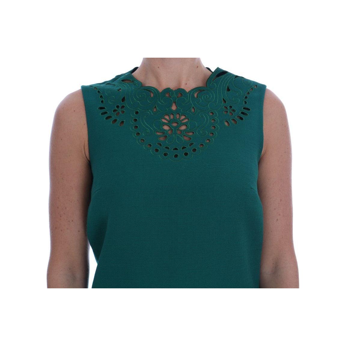 Dolce & Gabbana Green Floral Cutout Silk Wool Dress