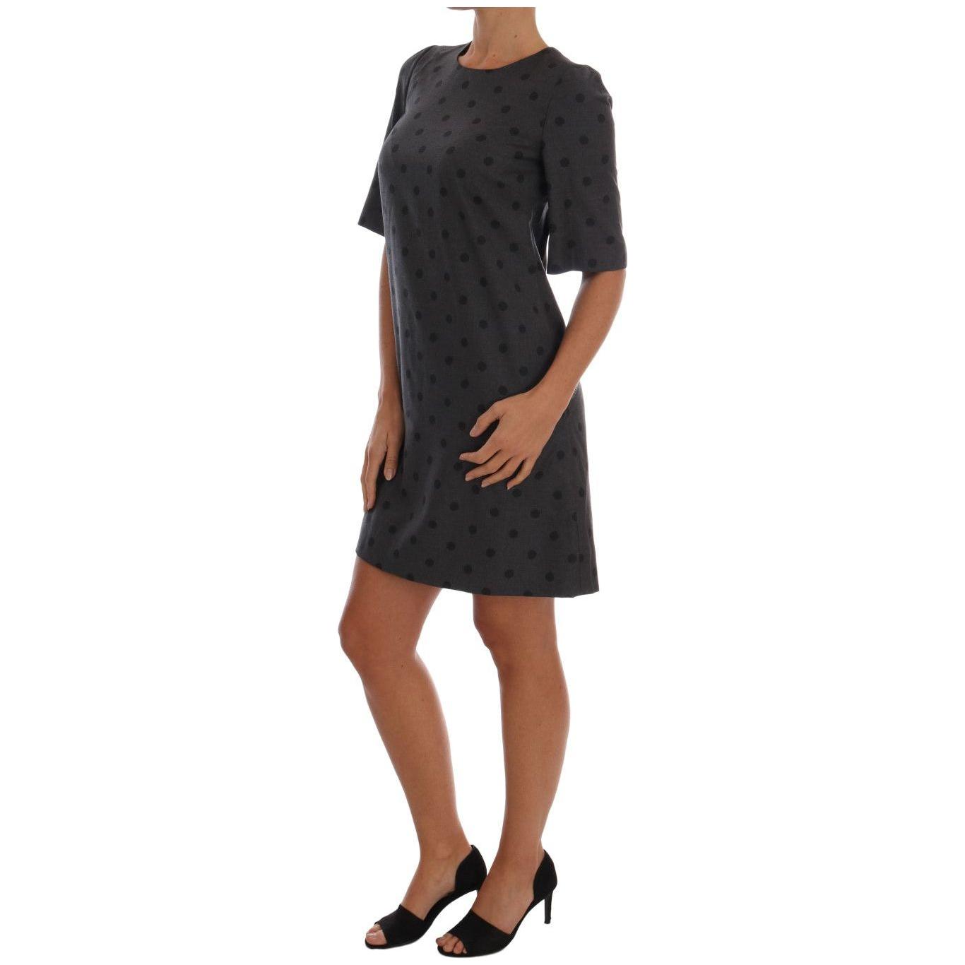Dolce & Gabbana Gray Polka Dotted Sheath Wool Dress