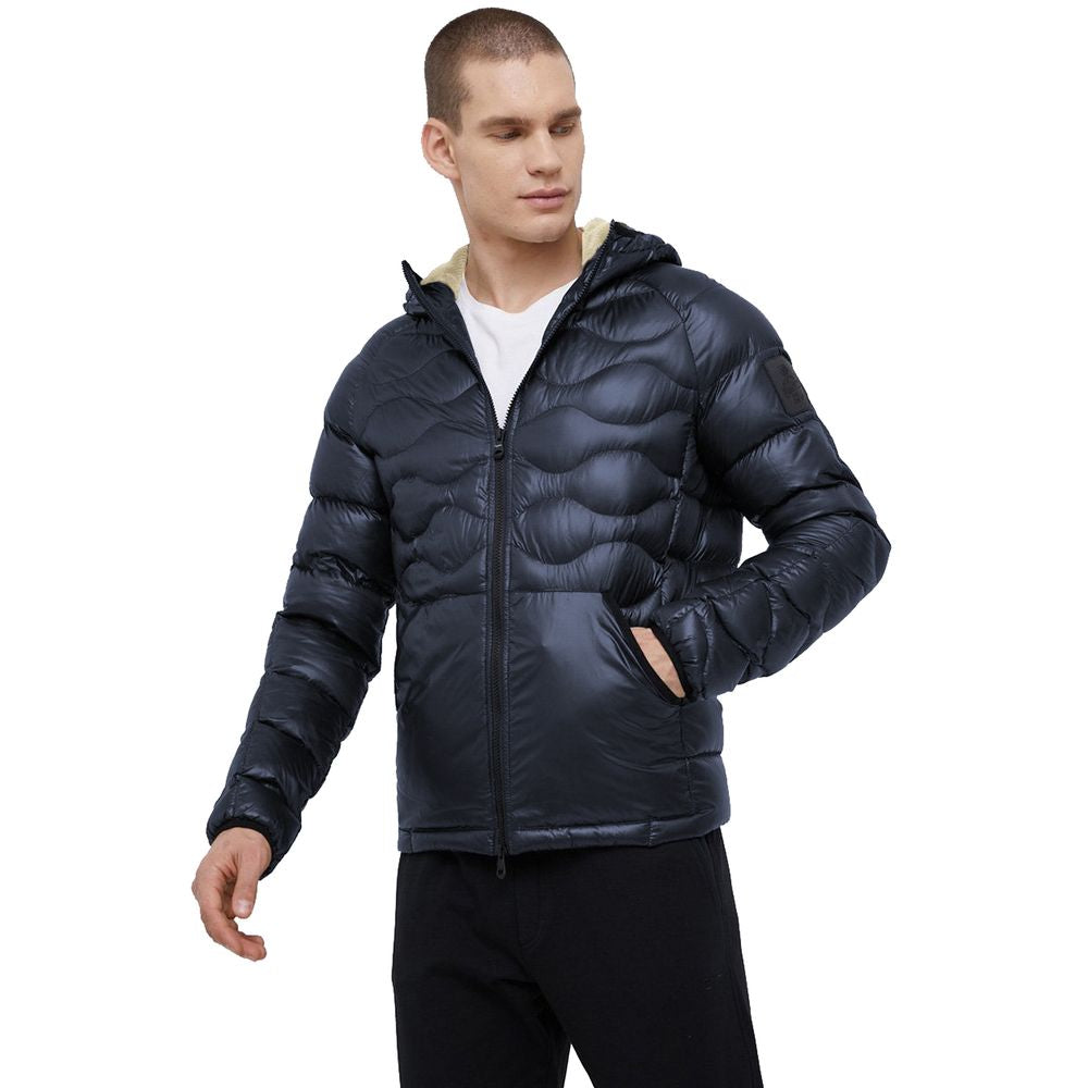 Refrigiwear Blue Nylon Men Jacket with Slim Fit and Feather Padding