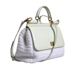Dolce & Gabbana White Rafia Leather Top Handle Crossbody Bag BAG4096