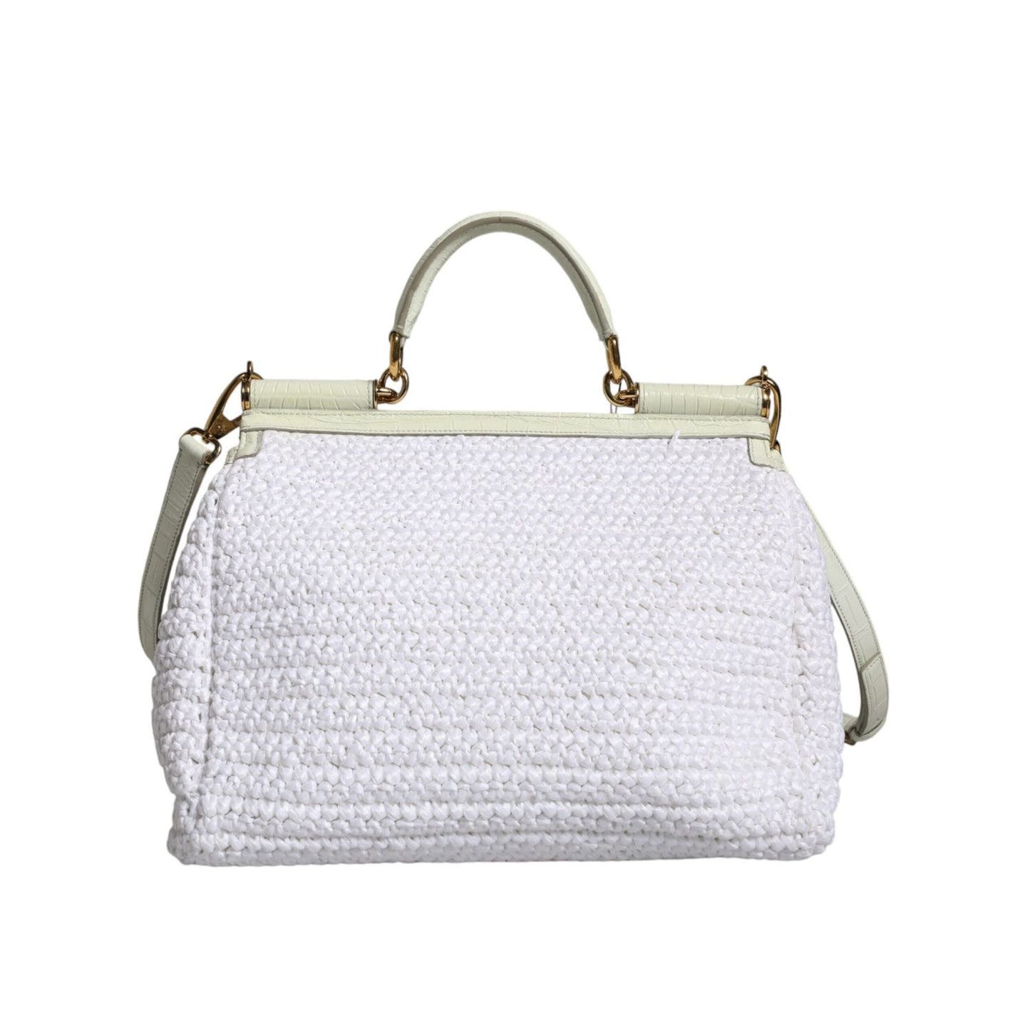 Dolce & Gabbana White Rafia Leather Top Handle Crossbody Bag BAG4096