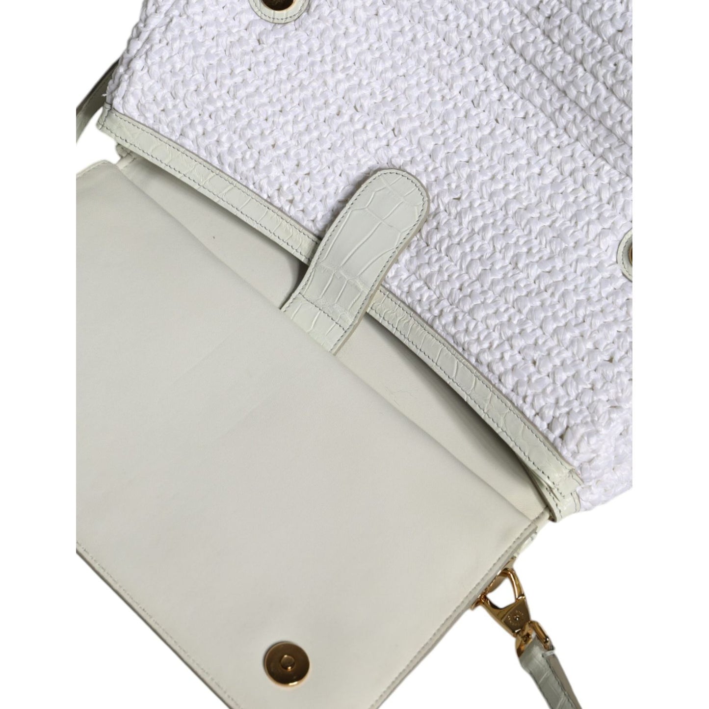 Dolce & Gabbana White Rafia Leather Top Handle Crossbody Bag BAG4096