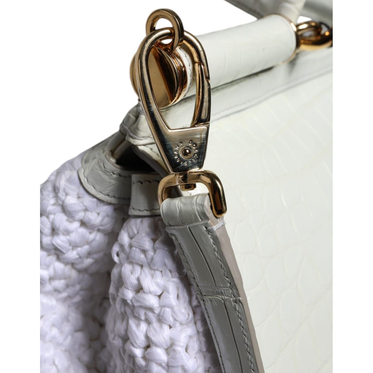 Dolce & Gabbana White Rafia Leather Top Handle Crossbody Bag BAG4096