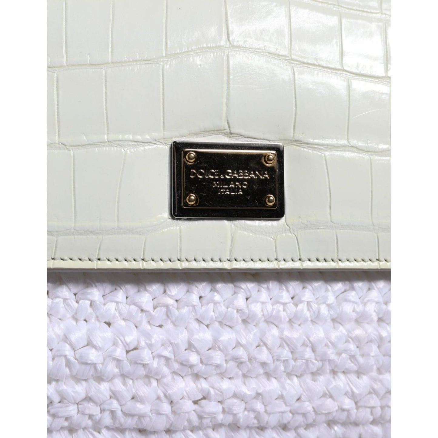Dolce & Gabbana White Rafia Leather Top Handle Crossbody Bag BAG4096